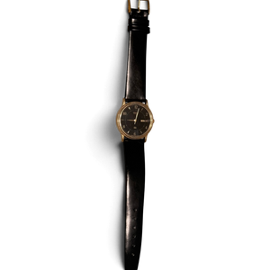 Vista completa del Seiko SQ 5H23-6280 vintage de cuarzo, con su correa de cuero negro