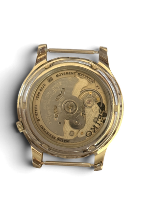 Display caseback of the Seiko 5 SNK809 marked 7S26-02J0 and Movement Malaysia, spring bars installed